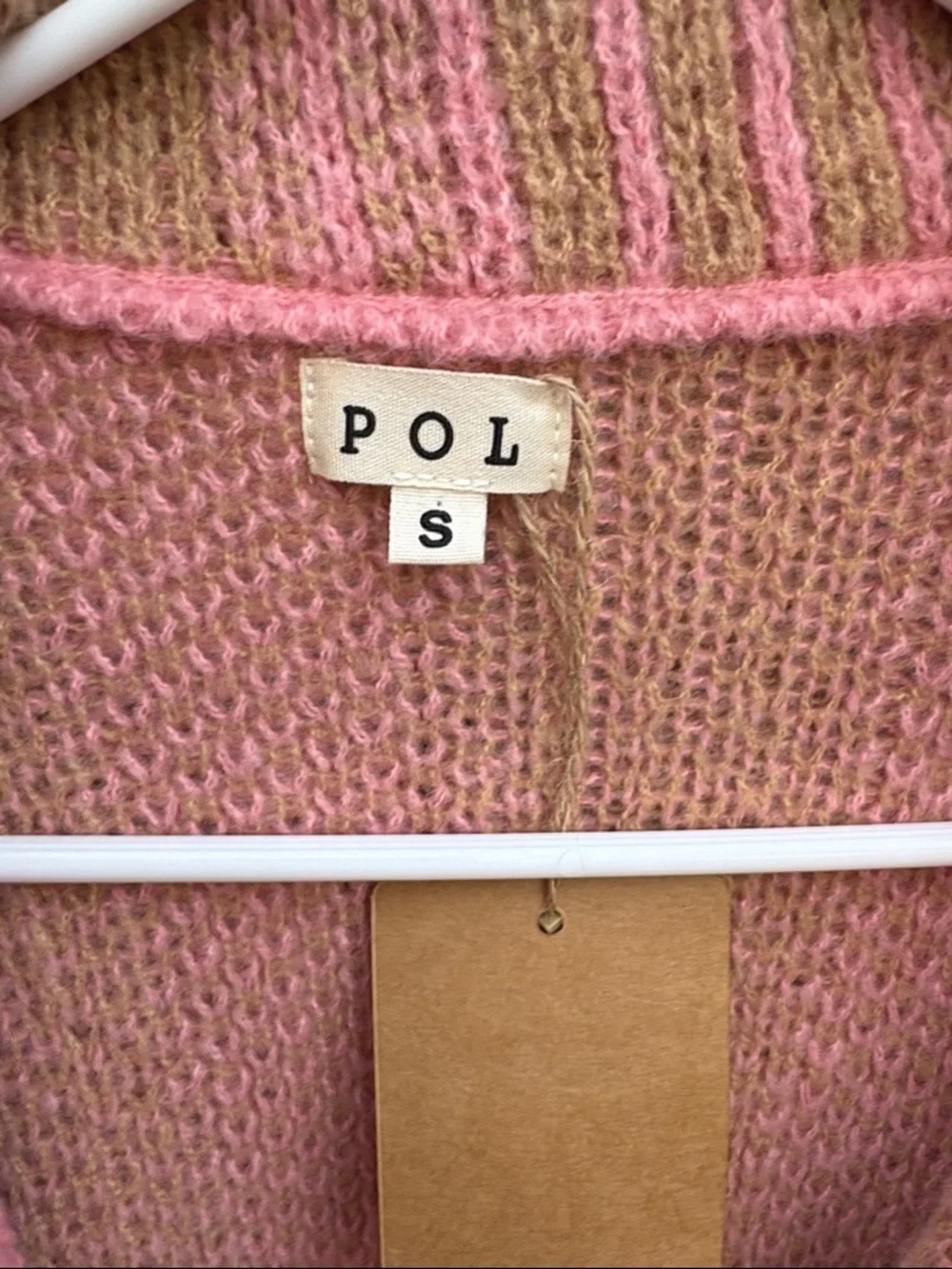 NWT POL Open Front Belted Sweater Pink Tan Size Small